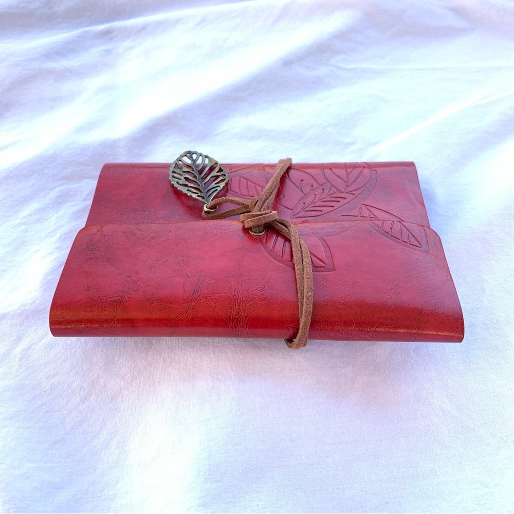 Red Leatherette Journal with Wrap Around Leaf Closure - Picture 4 of 8